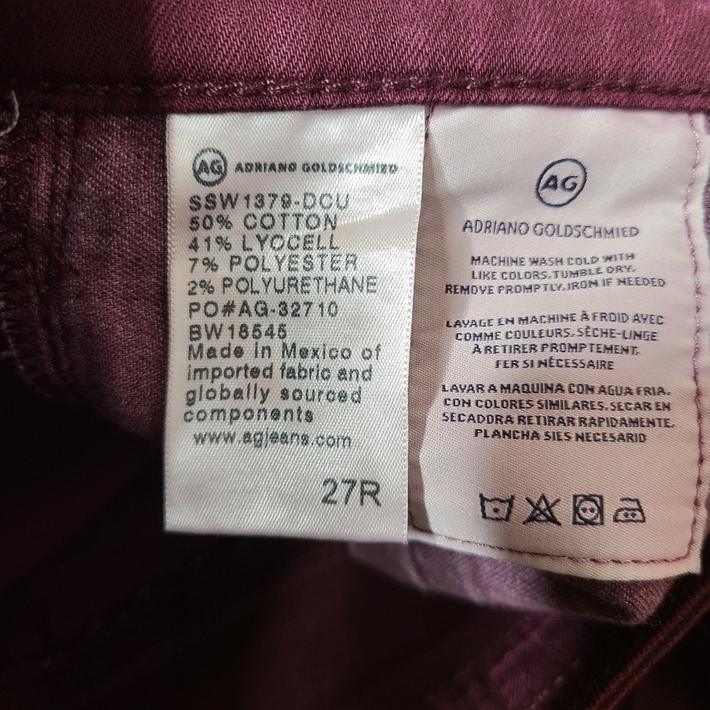 AG Adriano Goldschmied Size 27R Farrah High Rise Skinny Jeans in Wine - Picture 4 of 5